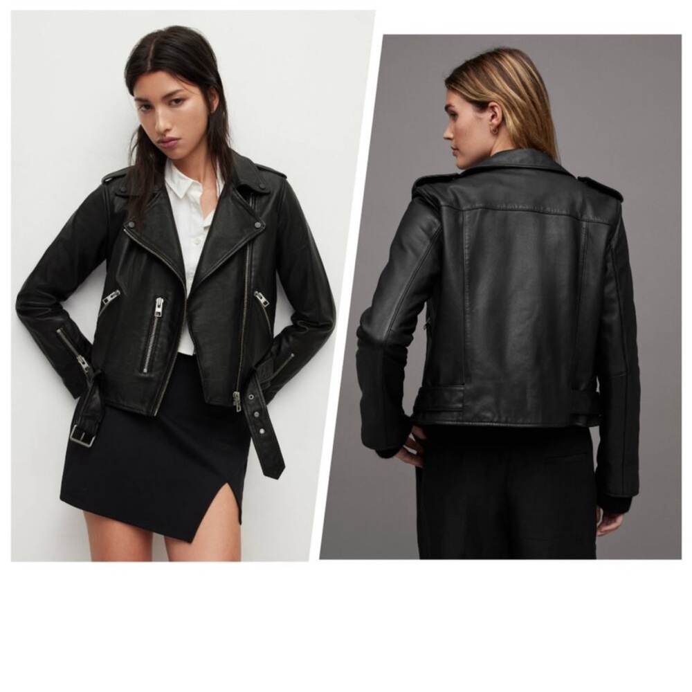All Saints Black Leather Jacket with Silver Accents. Balfren